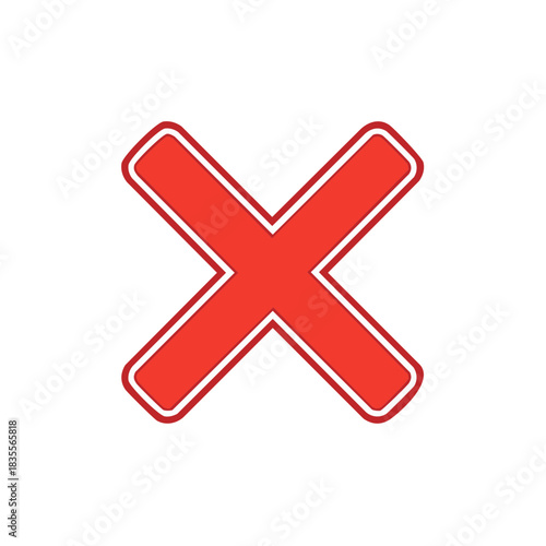 Red Cross Symbol Icon with White Border Rejection Error Sign Invalid Mark False Choice Cancellation Unsuccessful