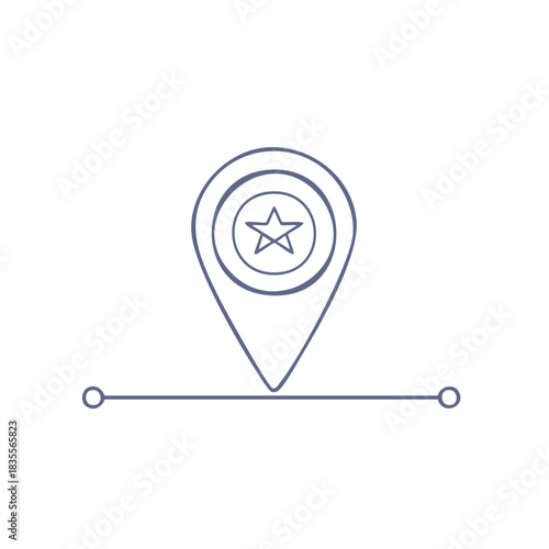 Favorite Location Pin Icon with Star and Travel Path Minimalist Line Art