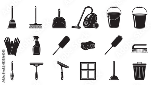 Set of cleaning icons vector illustration in simple flat design isolated on white background for web or mobile app