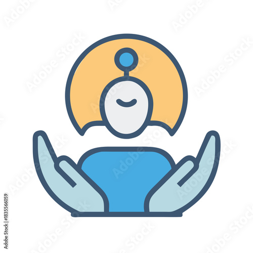 Simple icon of meditation pose with hands raised in yoga position