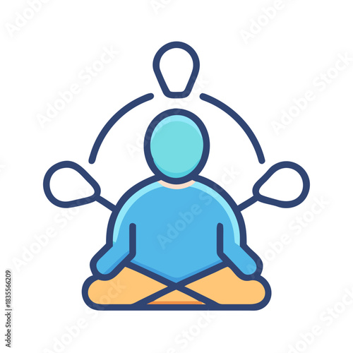 Person meditating with network connections in flat style, representing business strategy