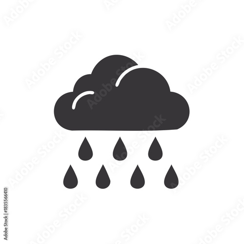 Black cloud raining water drops weather symbol isolated illustration