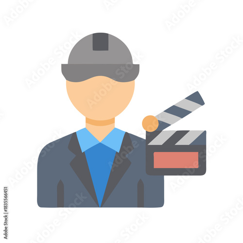 Flat vector image of film director holding a movie slate, film industry