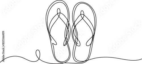 Continuous linear drawing of flip flops. Flip flops icon. Abstract background drawn with one line. one line Icon drawing