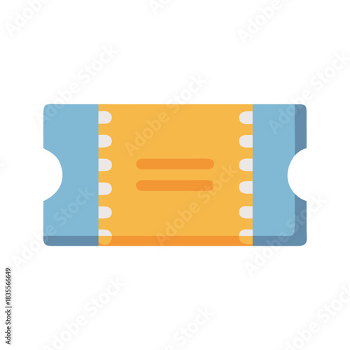 A flat design style illustration of a blue and yellow ticket stub