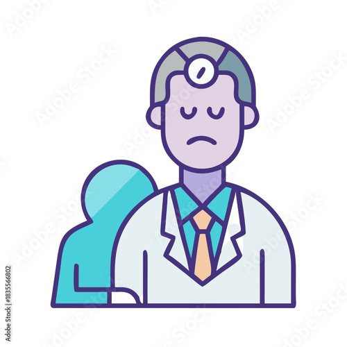 Sad doctor with patient in flat vector style against a black background.