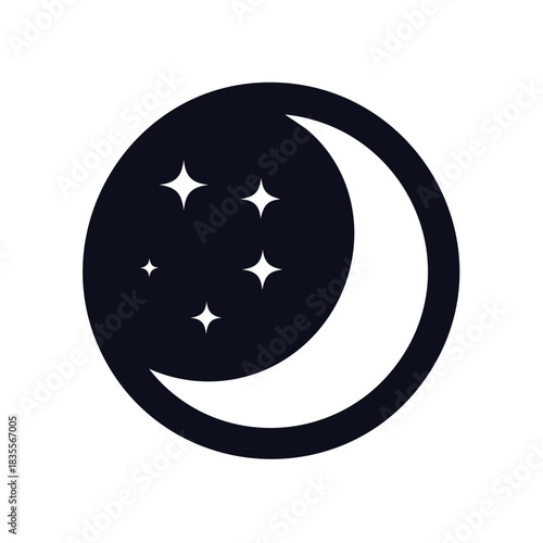Crescent moon with sparkling stars in the night sky icon