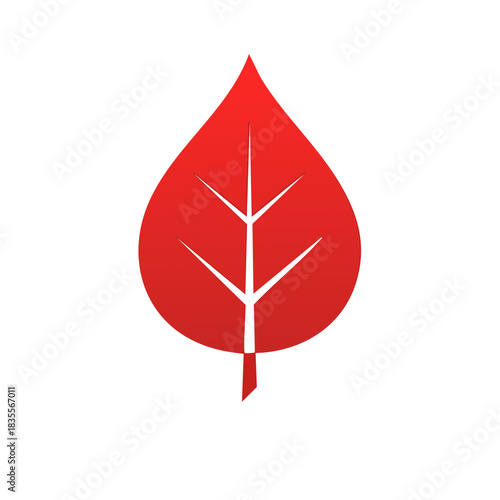 Simple Red Leaf Icon with Veins Vector Graphic