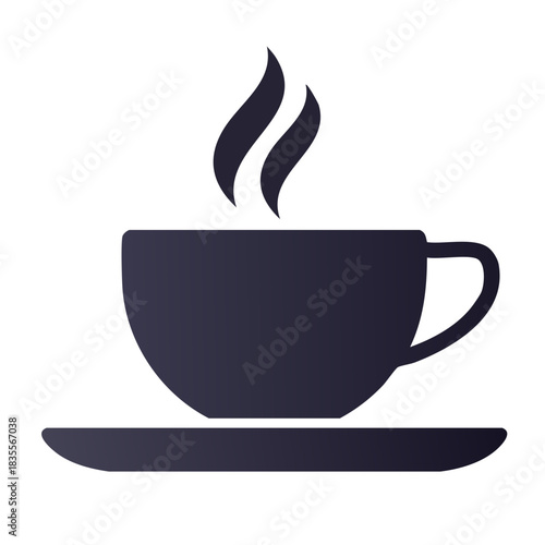 Steaming hot cup of coffee or tea served on a saucer with rising aromatic vapor