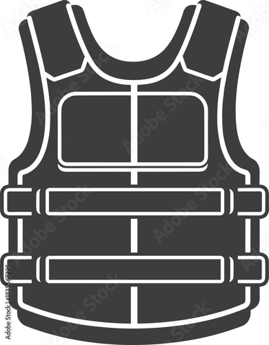 Bulletproof vest icon, protective gear, tactical armor, security equipment, black line style, military safety, vector illustration