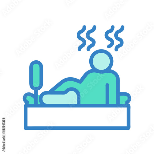 Person relaxing in a hot tub with rising steam in a spa