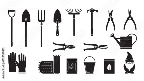 Set of gardening tools icons simple flat vector design elements for garden care and planting isolated on white background