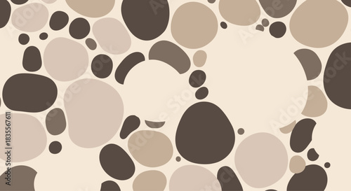 Abstract seamless pattern of smooth, overlapping stones or pebbles in various sizes and shades of brown and beige for a natural texture.
