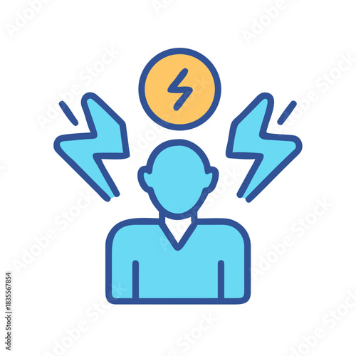 Person Surrounded by Lightning: Icon Depicting Stress, Anxiety, or Mental Pressure