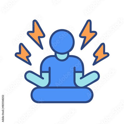 Person meditating surrounded by lightning bolts representing stress or mental health issues