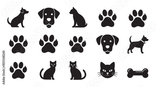 Set of minimalist pet icons simple flat vector design elements isolated on white background for web and mobile apps