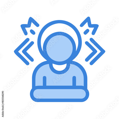 Blue icon depicting individual experiencing stress, anxiety, or mental health issues.