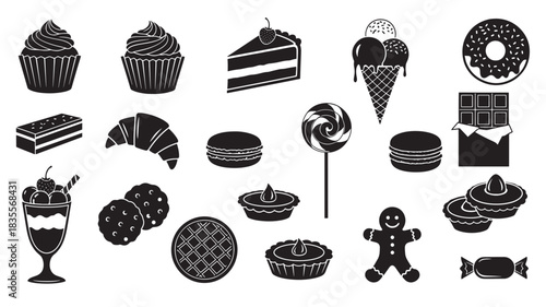 Set of dessert icons vector illustration in silhouette style perfect for menu design and confectionery related projects