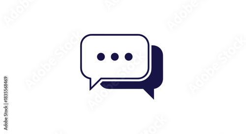 Minimalist dark blue icon representing a chat or message, with two overlapping speech bubbles, one containing three dots for typing.