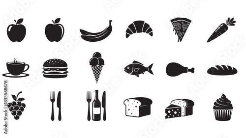 Set of food icons simple black glyph vector illustrations perfect for restaurant menus and culinary websites