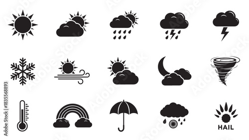 Weather icon set simple flat vector design climate forecast symbols for web and mobile apps isolated on white background