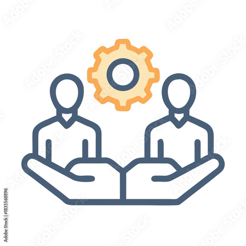 Teamwork synergy in business processes represented by a gear and human figures