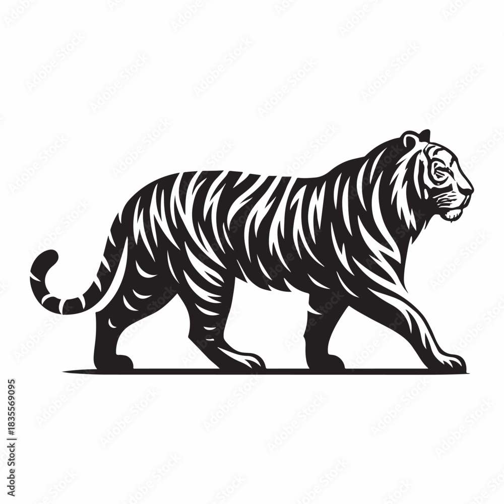 Naklejka premium Walking Tiger Outline Illustration