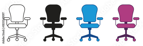 Ergonomic Office Chair Icon set. Office chair icon ,office Furniture symbol, armchair symbol, modern workspace aesthetics isolated on white background. Vector illustration.