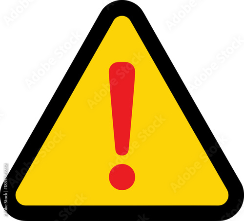 Warning sign with exclamation mark in yellow triangle on white background