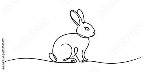 Minimalist continuous line art drawing of a cute rabbit in a sitting pose on a clean white background, ideal for spring and easter themes Vector, illustration