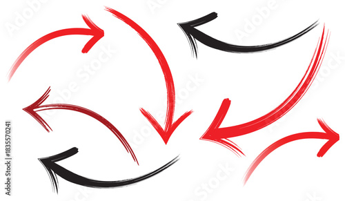 Abstract dynamic arrows in red and black exhibiting directional flow