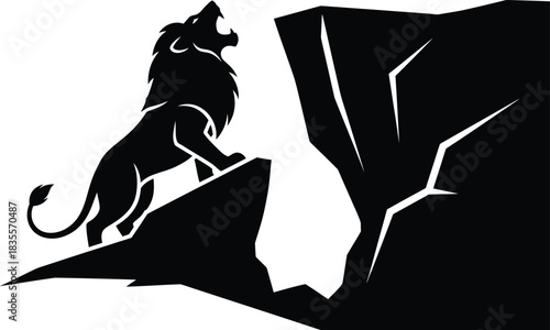 Majestic lion roaring from rocky outcrop silhouette dramatic wildlife power symbolism pride strength nature majestic king isolated on white background