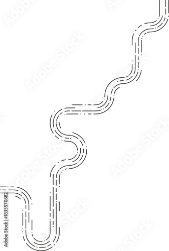 Element features a continuous movement dashed path marked by subtle flowing bends and connected irregular segments.