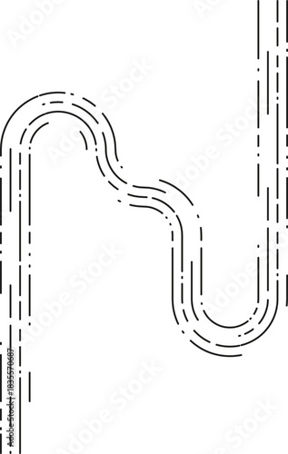 Element illustrates a curved descent trail composed of descending dashed segments with a smooth irregular flow.