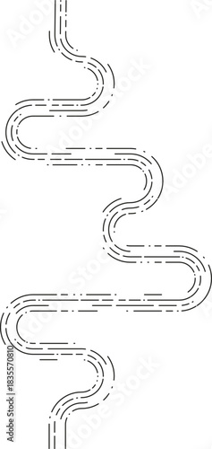 Element portrays a gentle wave path created by smoothly arching dashed segments shaping an irregular flowing contour.