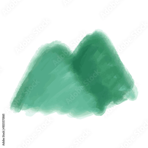 緑の水彩風山シルエット（ベクター） /Green Watercolor Mountain Silhouette Illustration