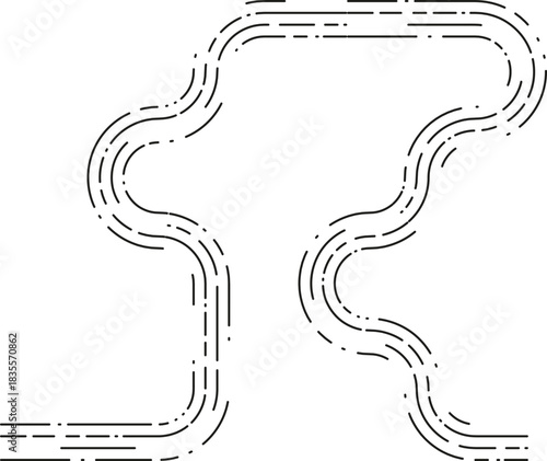 Element displays a multi-segment curve path constructed from multiple dashed segments creating an irregular wave-like flow.
