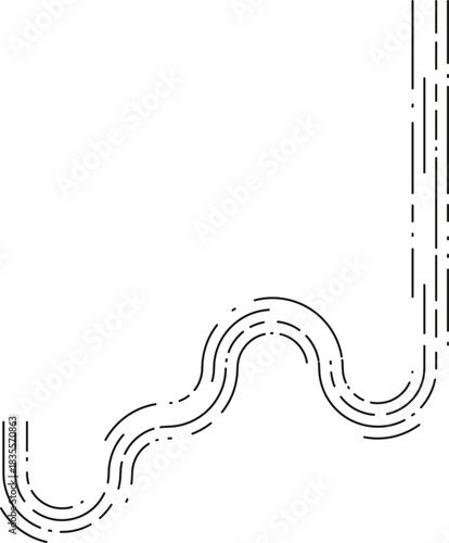 Element depicts a navigational curve line marked by directional dashed segments that glide along an irregular wavy contour.