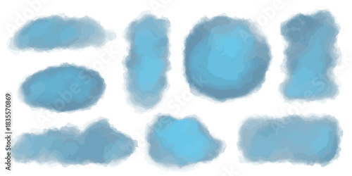 青の水彩にじみブラシセット（ベクター・透過） /Blue Watercolor Brush Blob Set Vector