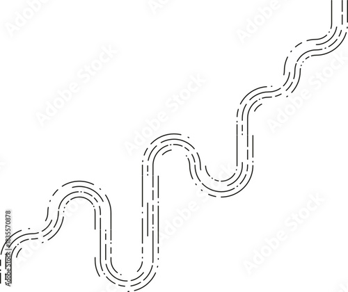 Element forms a path of repeated dasheds arranged in a patterned irregular curve generating a flowing wavy contour.