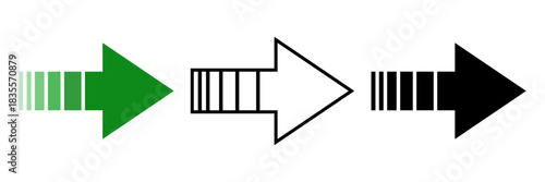 緑・白・黒のストライプ右向き矢印アイコンセット（ベクター） /Right Arrow Icon Set with Stripes in Green, White, and Black