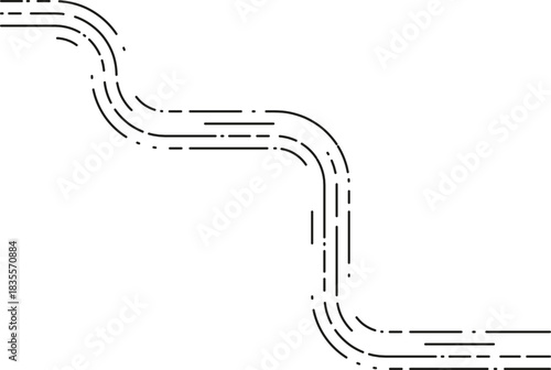 Element features a path with gentle turns built from soft flowing dashed segments curving through an irregular contour.