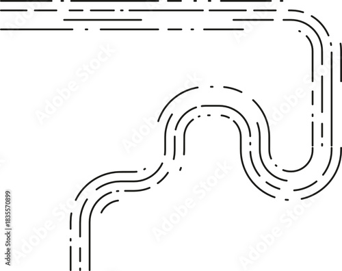 Element presents a progressive motion line where dashed segments create a forward moving irregular wavy course.