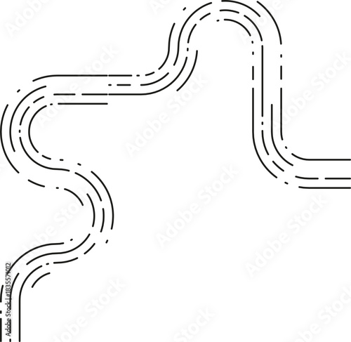 Element reveals a turning path movement outlined by shifting dashed segments forming irregular wavy directional curves.