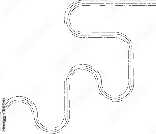 Element shows a winding dashed path characterized by curling irregular curves and softly flowing segment contours.