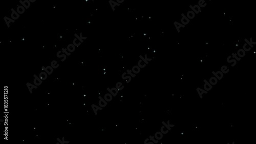 Animation with effects of small shining stars twinkling on black background. 4K horizontal.