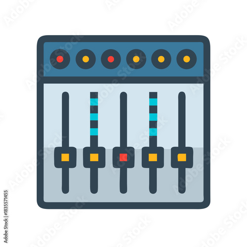 Colorful graphic equalizer audio mixer with sliders against a black background