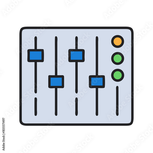 Colorful graphic equalizer interface with sliders and circular indicators on dark background