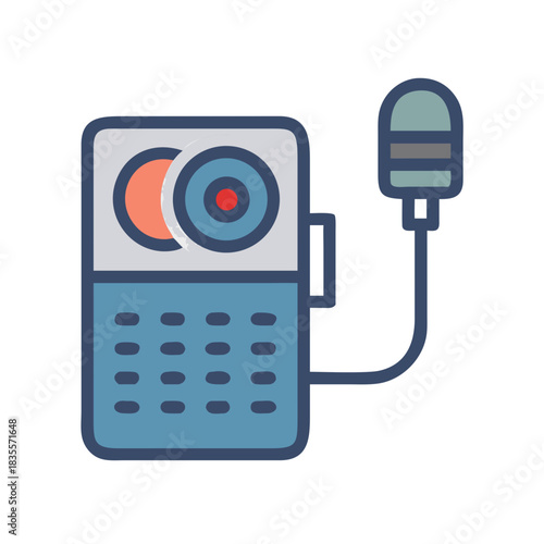 Icon illustration of a portable video recorder with microphone in simple design