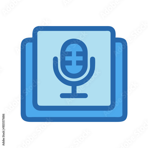 Podcast icon with microphone on screen representing audio content creation concept